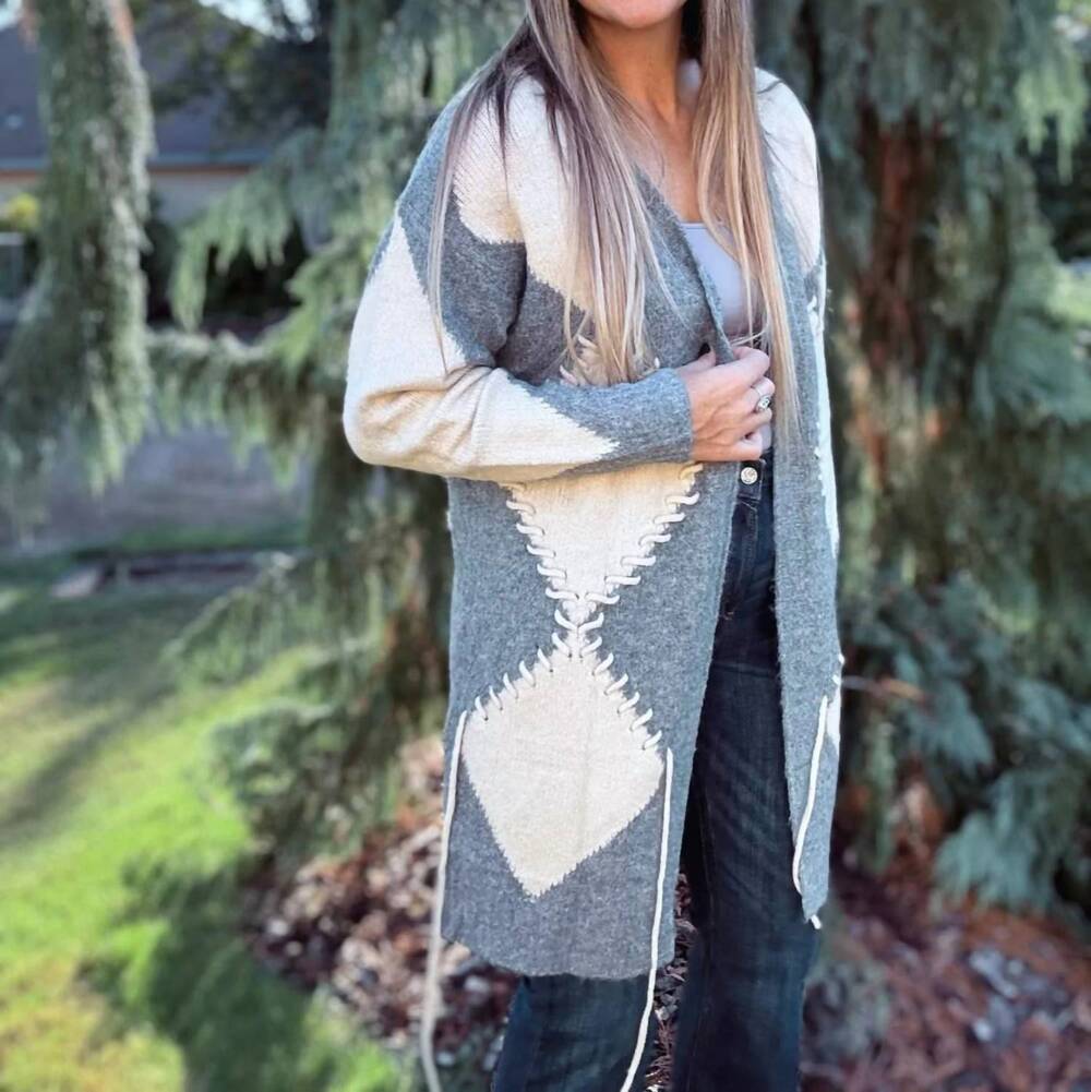 NEW ADORA diamond knit cardigan in oatmeal & gray